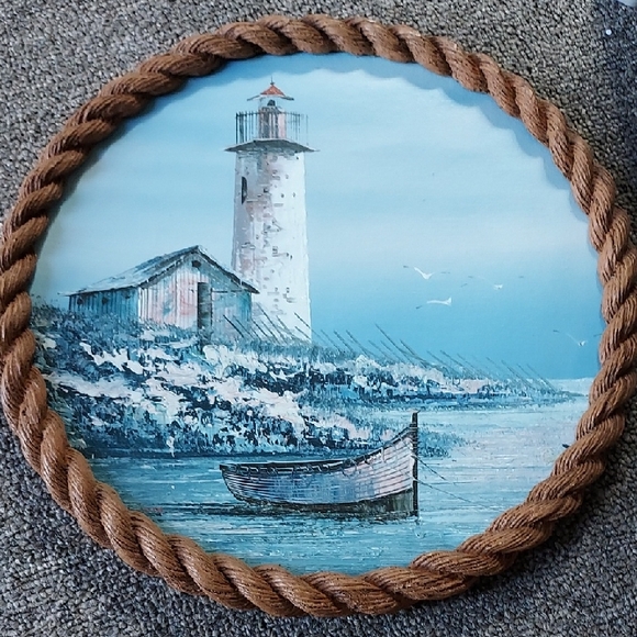 Other - Vintage, Nautical Lighthouse Wall Art with Rope Frame, Signed.